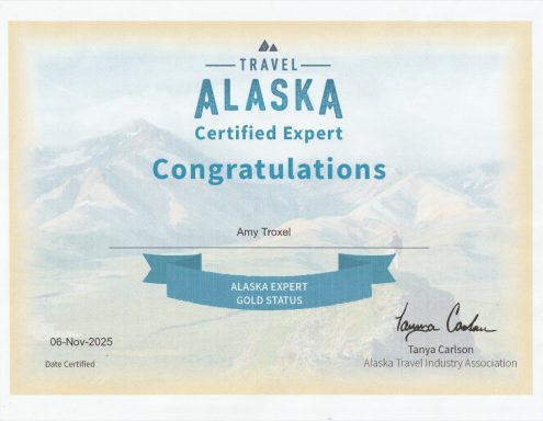 Certificate of achievement for Alaska Certified Expert awarded to Amy Troxel.
