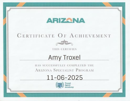 Certificate of Achievement awarded to Amy Troxel for completing the Arizona Specialist Program.